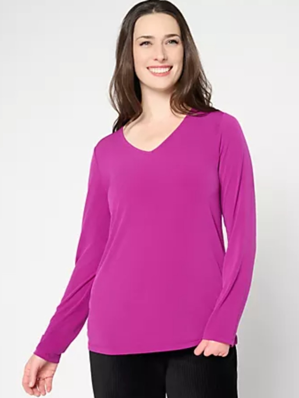 Susan Graver Essentials Liquid Knit V-Neck Long Sleeve Top